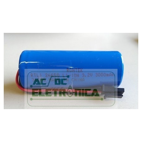 Bateria recarregável 3,2V 3000mAh Li Fe PO4 c/fio - 26mmx65mm