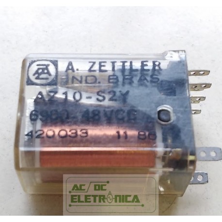 Relé 48Vcc AZ10-S2Y 325 2 contatos 8 pinos soquete A.zettler