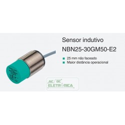 Sensor indutivo tubular 25mm 3 fios - NBN25-30GM50-E2 PEPPERL+FUCHS