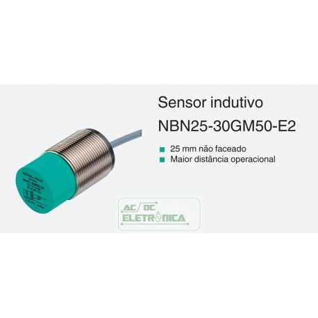 Sensor indutivo tubular 25mm 3 fios - NBN25-30GM50-E2 PEPPERL+FUCHS