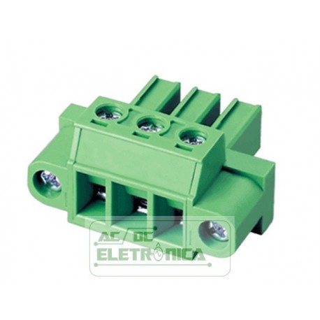 Conector 03 vias passo 7.62mm borne EC762VM c/ flange - DINKLE