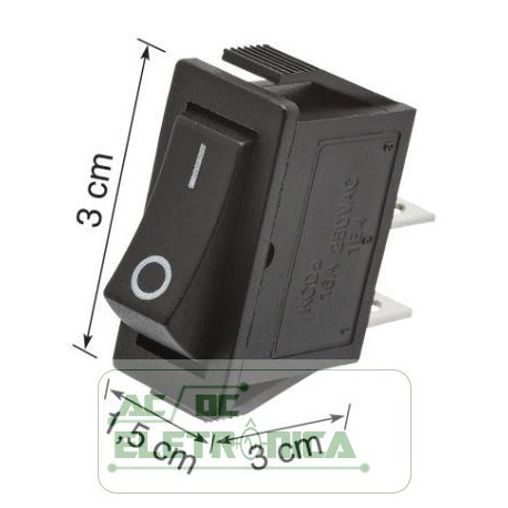 Chave gangorra KDC3-101 16A 250V~ on/off 3T preta