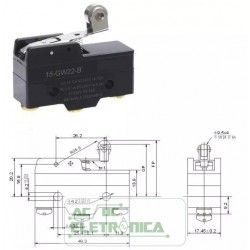 Chave micro switch haste c/roldana Z-15GW22-B 15A 250Vca