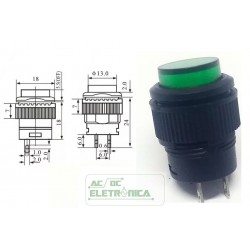 Chave push button R16-503 02 terminais com trava verde sem led