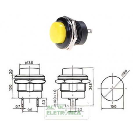 Chave push button R13-507 M16 02 terminais amarelo