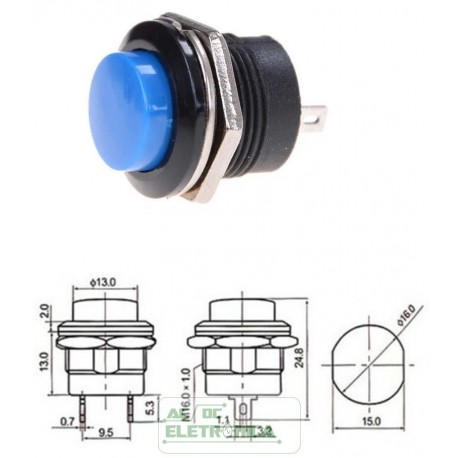 Chave push button R13-507 M16 02 terminais azul