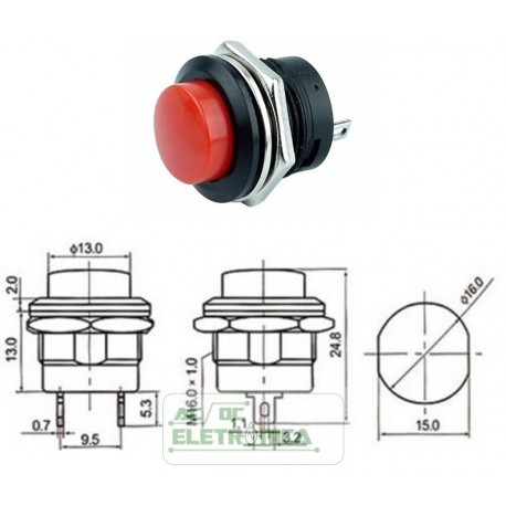 Chave push button R13-507 M16 02 terminais vermelha