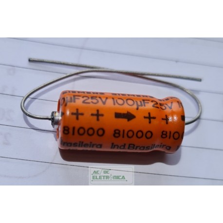 Capacitor eletrolitico 100uf x 25v Axial 85º - 8x18mm