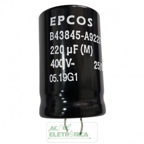 Capacitor eletrolitico 220uf 400v 85ºC epcos 25x40mm snapin