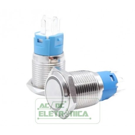 Botão anti vandalismo led azul 12v 16mm com trava